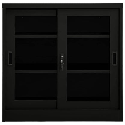 mtlskopl Sliding Door Storage Cabinet Black Steel Matte Tempered Glass 35.4 x 15.7 x 35.4 in Adjustable Shelves Lockable Office Garage Living Room Bathroom Organizer