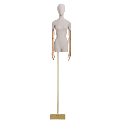 CZCZC Countertop Premium Mannequin with Metal Stand,Linen Female Mannequin,Adjustable Dress Mannequin,Flexible Form Mannequin Torso Wooden Arm Display