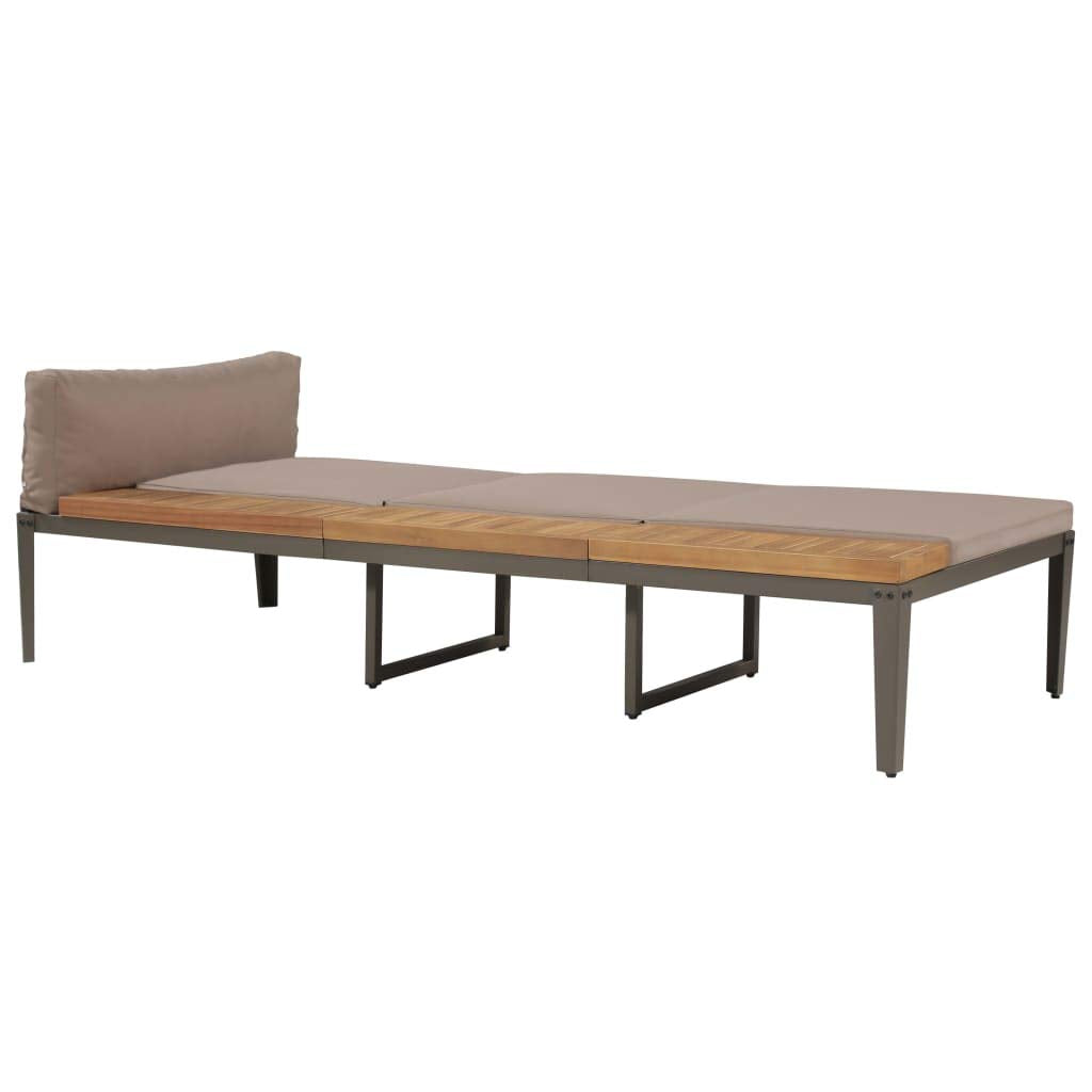 Molumvel Outdoor Sun Lounger with Cushions, Solid Acacia Wood and Steel Frame Garden Chaise Lounge Chair, Adjustable Backrest Patio Daybed, Brown