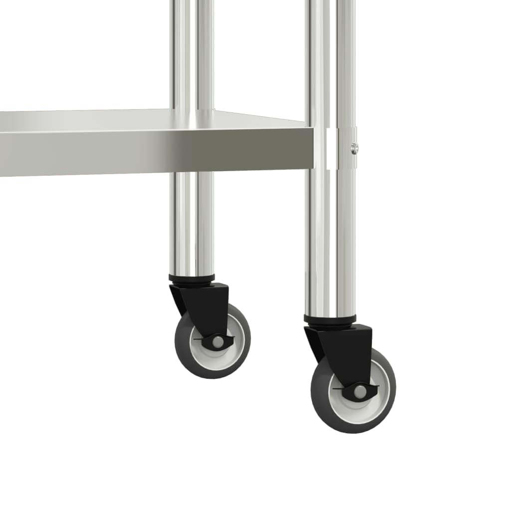 Stainless Steel Kitchen Prep Work Table with Overshelf, Rolling Food Preparation Station with 2-Tier Storage Shelf, Mobile Commercial Utility Cart for Restaurant Catering 43.3x21.7x59.1 Inches