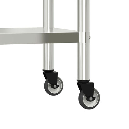 ZXQVLMRS Stainless Steel Kitchen Prep Table with Overshelf, Rolling Work Station with Wheels, Commercial Food Preparation Table for Restaurant Home Catering 43.3 x 21.7 x 59.1 Inches