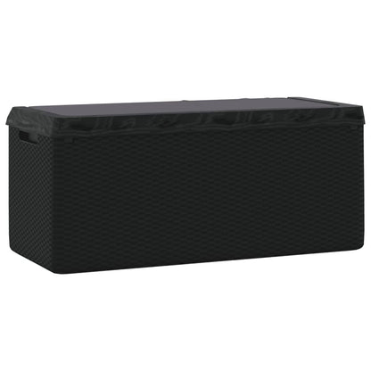 GKHPYURE Garden Storage Box with Cushion, 92.5 Gal Anthracite PP Outdoor Patio Storage Chest with Rattan Look, Gas-Lift Design, Lockable for Cushions Pillows Blankets Toys