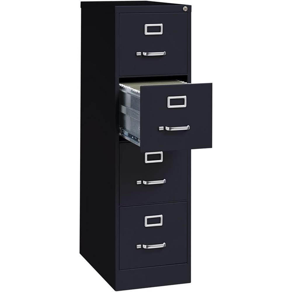 Pemberly Row 4 Drawers 52" Vertical Black Metal Filing Cabinet Lockable Pre-Assembled Stationary Letter Size for Home, Office