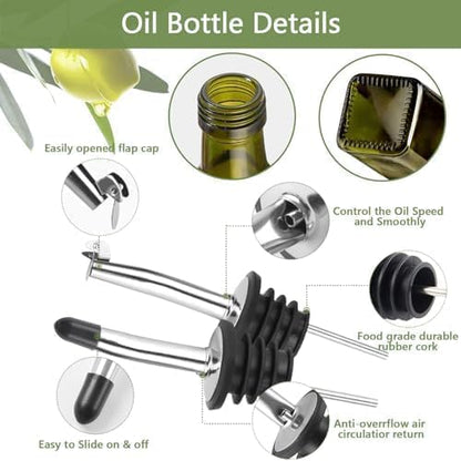 Leaflai 1 Set 2 2Labels,1 1 17 oz(500ml) Olive Oil Dispenser Bottle, Pcs Green Glass Olive Oil Dispenser and Vinegar