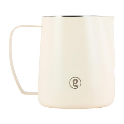 Gemilai 450ml Milk Frothing Pitcher -15.2oz Professional Coffee Steaming Jug for Lattes, Cappuccinos & Espresso, Heat-Resistant Handle, Easy Pour Spout, Durable & Easy to Clean,White