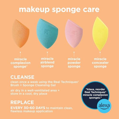 Real Techniques Matte & Merry Ultimate Blending 4 Piece Holiday Gift Set, Foundation Makeup Sponge, Dual-Sided Powder Puff, & 2 Makeup Brushes, Kitten Paw Brush, Stocking Stuffer, Limited Edition