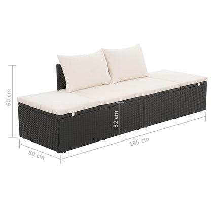 HGKMBRY Outdoor Lounge Bed with Removable Cushion Covers in Black PE Rattan, Black and Cream Design, 76.8 x 23.6 Inches with Multi-Position Backrest
