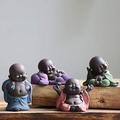 Kingzhuo Tiny Cute Buddha Statue Monk Figurine, 2.4'' High, Classic Delicate Ceramic Arts and Crafts Gift (Purple)