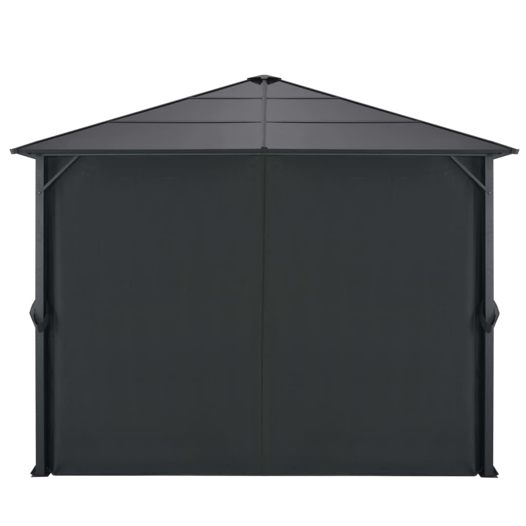 Gazebo with Curtain Aluminum 9.8'x9.8' Black, UV-Proof PC Roof, Outdoor Patio Canopy Tent for Events Outdoor Structures