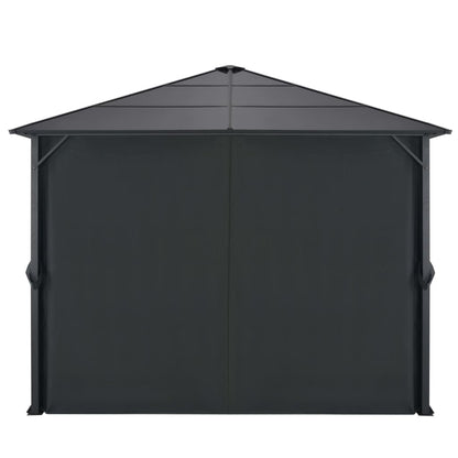 Gazebo with Curtain Aluminum 9.8'x9.8' Black, UV-Proof PC Roof, Outdoor Patio Canopy Tent for Events Outdoor Structures