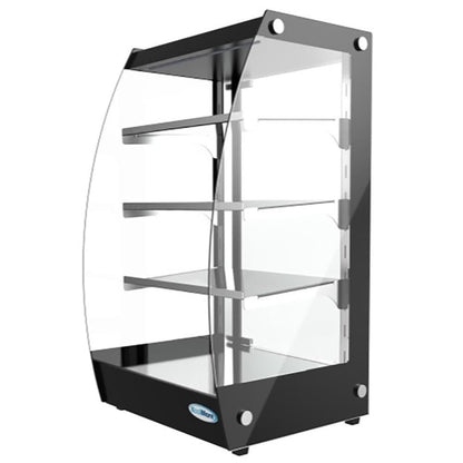 Pemberly Row 4-Tier LED Bakery Display Case, Glass/Stainless Steel, Black Finish, 28.2 in H x 15.1 in W x 15.8 in D, Adjustable Shelves, Self-Service Pastry Case for Cupcakes, Cookies, Cakes