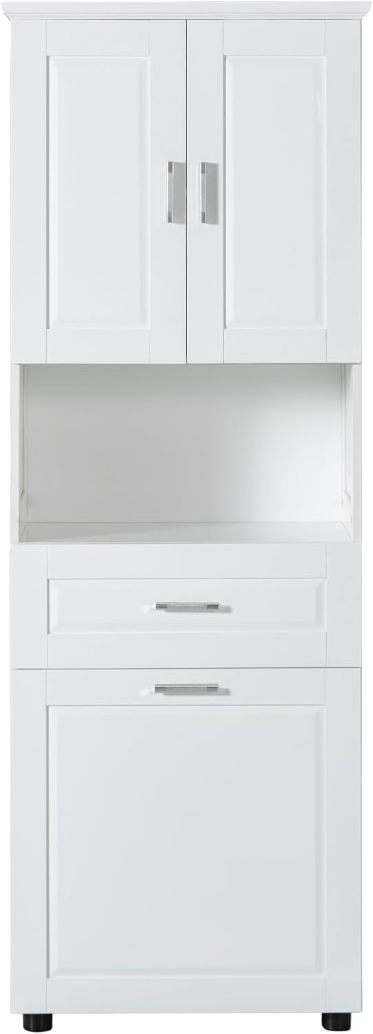 Virubi Tall Bathroom Cabinet with Storage, Wood Tall Bathroom Storage Cabinet with Adjustable Shelves, Freestanding (White)