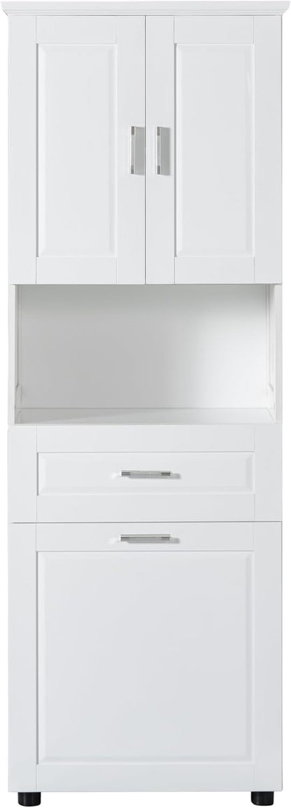 Virubi Tall Bathroom Cabinet with Storage, Wood Tall Bathroom Storage Cabinet with Adjustable Shelves, Freestanding (White)