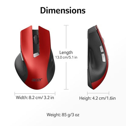 acer Wireless Mouse for Laptop, 2.4GHz Computer Mouse 3 Adjustable DPI Office Cordless USB Mice with USBA Receiver, 6 Buttons, 1600 DPI, Medium to Large Sized Hands Compatible with PC, Laptop, Desktop