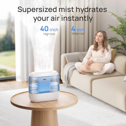 Dreo Humidifiers for Bedroom, 4L Top Fill for Large Room, 36H Runtime, 28 dB Quiet Supersized Cool Mist Air Humidifier for Baby Nursery, Plants, Indoor, Night Light, Easy to Clean & Fill