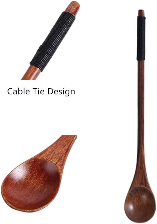 Handmade Wooden Long Handle Coffee Spoon Stirrer, Retro Honey Jar Spoons Teaspoon (2 Pack)