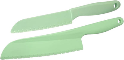 2Pcs Set,Professional Green Lettuce Knife Cutter kitchen Cooking plastic Serrated knife for Veggies, Salad,Fruit,Cake
