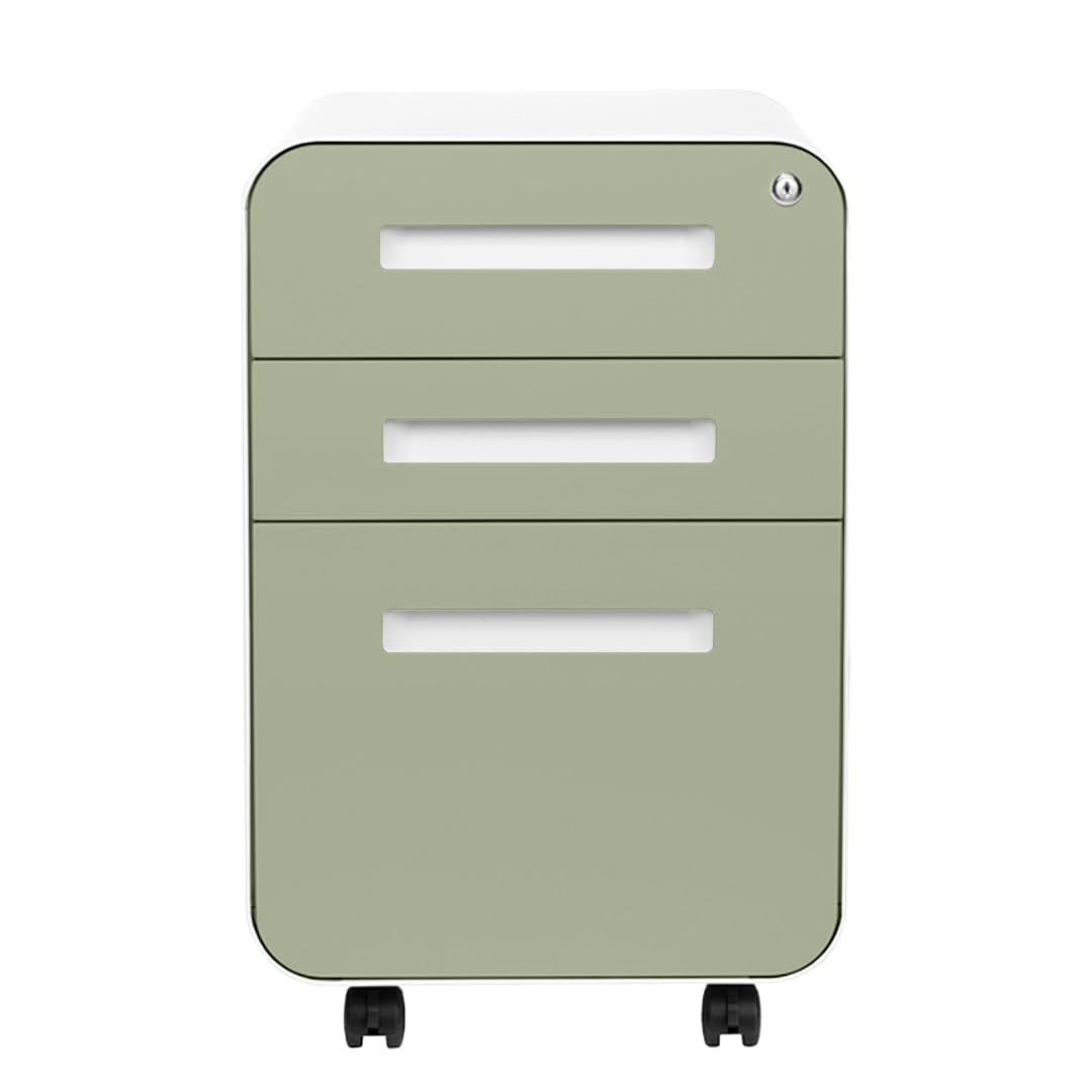 Laura Davidson Furniture Stockpile 3 Drawer File Cabinet with Lock - Under Office Desk Metal Filing Cabinet, Legal/Letter File Folders, Wheels and Stationary Feet, Pre-Assembled, Sage Green