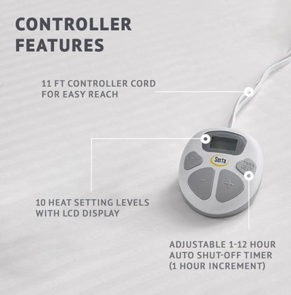 Serta Waterproof Heated Mattress Pad - Electric Bed Warmer with 10 Heat Settings, Auto Shut Off Timer, ETL Certified Electric Mattress Pad, Elastic Deep Pocket, Machine Washable, White Queen
