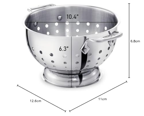 All-Clad Tools and Accessories Stainless Steel Colander 5 Quart Strainer, Pasta Strainer with Handle, Pots and Pans Silver