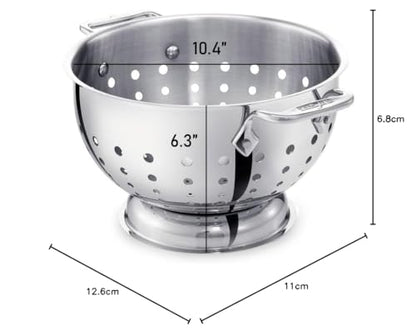 All-Clad Tools and Accessories Stainless Steel Colander 5 Quart Strainer, Pasta Strainer with Handle, Pots and Pans Silver