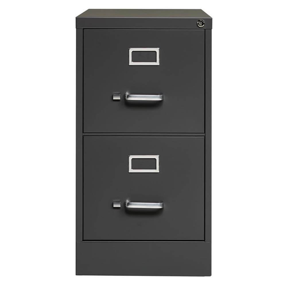 Pemberly Row 26.5" Metal Vertical Filing Cabinet, 2 Drawers, Charcoal Powder Coat Finish, Commercial Grade Office Storage, Full Extension Ball-Bearing Slides, Lockable Design, Greenguard Gold