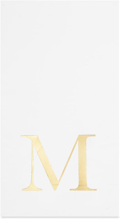4 8 3-Ply, 100 Count Sparkle and Bash M Napkins Paper Guest Towels - x in, White & Gold, - Letter M Initial Napkins