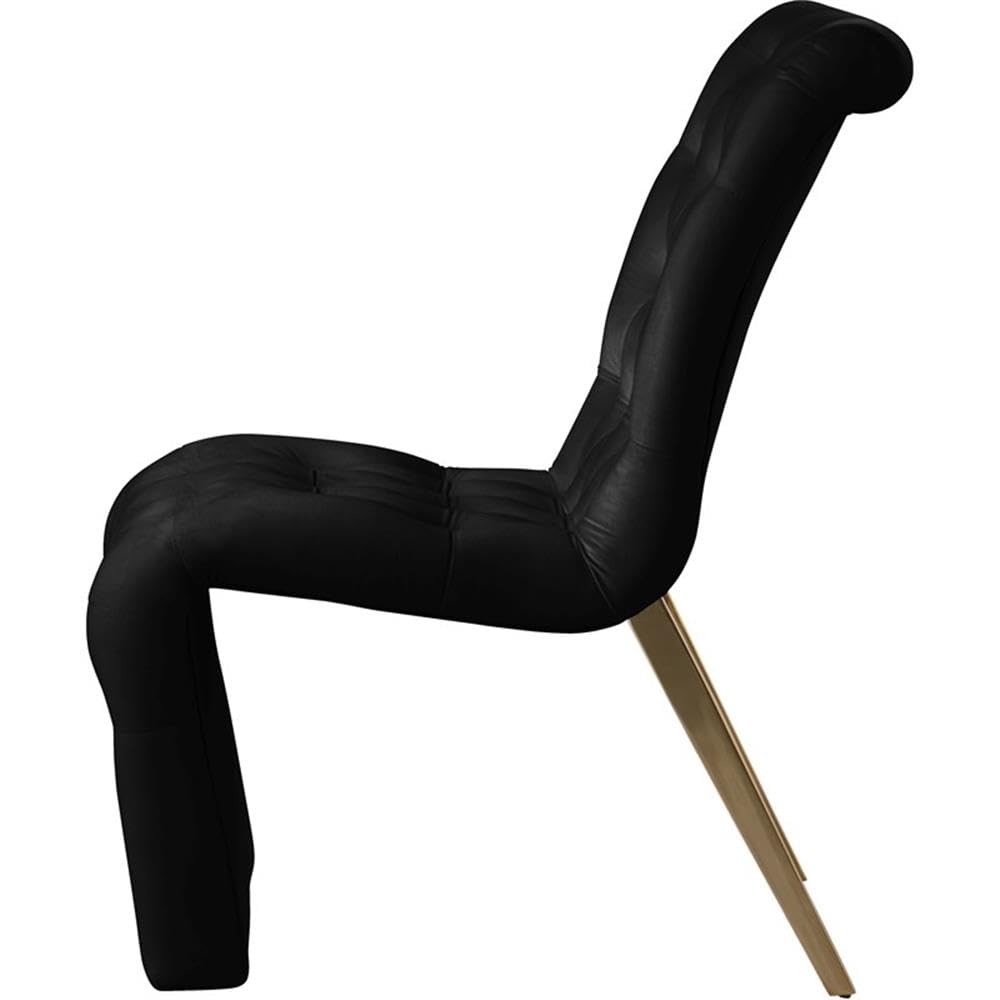 Meridian Furniture 920Black-C Curve Collection Modern | Contemporary Velvet Upholstered Dining Chair with Deep Detailed Button Tufting and Gold Iron Legs, Black, 19.5" W x 30" D x 36.5" H, Set of 2