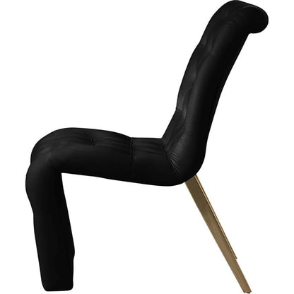 Meridian Furniture 920Black-C Curve Collection Modern | Contemporary Velvet Upholstered Dining Chair with Deep Detailed Button Tufting and Gold Iron Legs, Black, 19.5" W x 30" D x 36.5" H, Set of 2