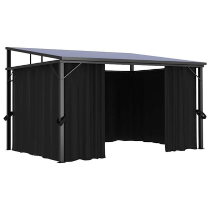 Outdoor Gazebo 13.3'x9.6' Hardtop Canopy with Privacy Curtains, Anthracite Aluminum Frame Pavilion for Garden Patio Backyard BBQ Events