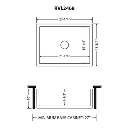 Ruvati 23-inch Fireclay Farmhouse Kitchen Laundry Utility Sink Single Bowl - Glossy Black- RVL2468BK