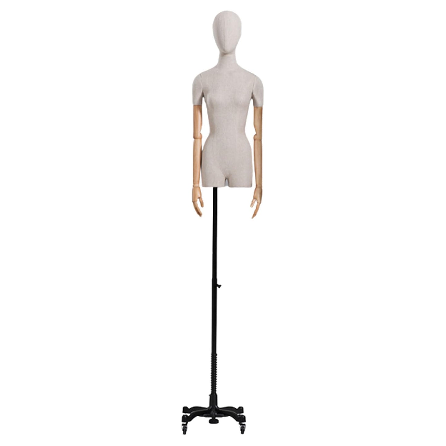 CZCZC Countertop Premium Mannequin with Metal Stand,Linen Female Mannequin,Adjustable Dress Mannequin,Flexible Form Mannequin Torso Wooden Arm Display