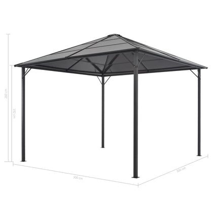 hliofuir 9.8'x9.8' Outdoor Gazebo with Curtains Black Aluminum Hardtop Pavilion with PC Board Roof for Patio Backyard Garden BBQ and Family Gatherings Sturdy Metal Frame