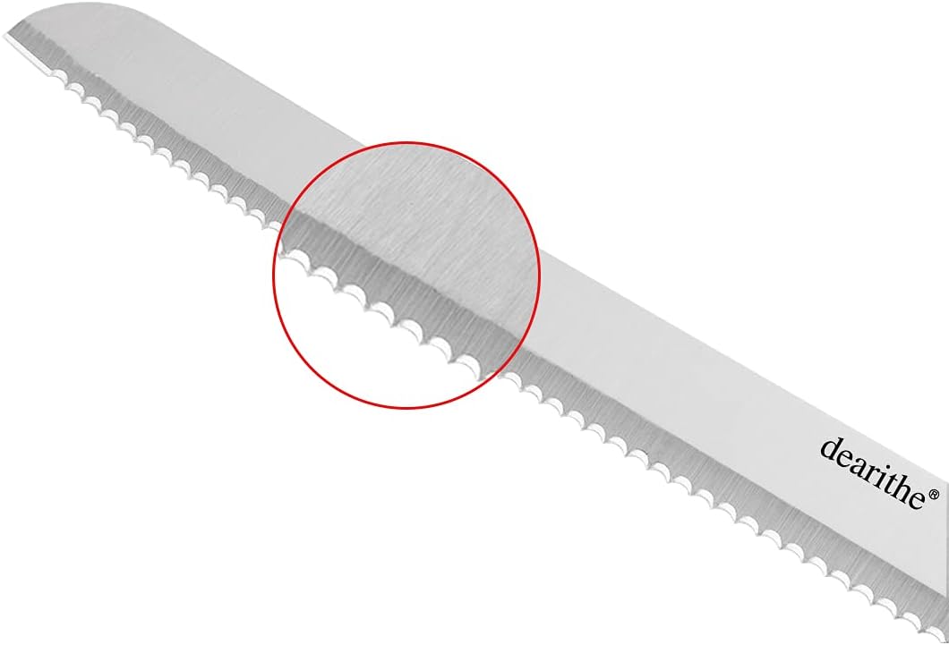 10 Inch Serrated-Bread Knife, Black Full-Tang Stainless Sharp Wavy Edge for Slicing Bread