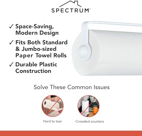 Spectrum Paper Towel Holder for Under Cabinet - Minimalist Hanging Wall Mount for Kitchen, Fits Standard & Jumbo Rolls