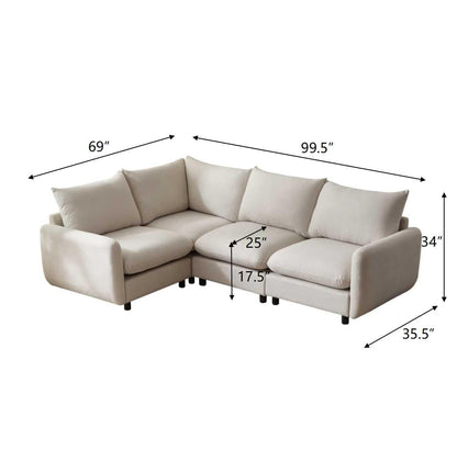 Christopher Knight Home Keria 4-Seater Sofa, Wooden Frame Modular Sectional Sofa, Upholstered Couch Set for Living Room, Soft Seating Lounge Sofa, Comfy Reading Chair Set, White Sand