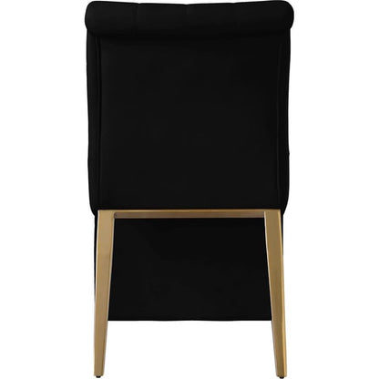 Meridian Furniture 920Black-C Curve Collection Modern | Contemporary Velvet Upholstered Dining Chair with Deep Detailed Button Tufting and Gold Iron Legs, Black, 19.5" W x 30" D x 36.5" H, Set of 2