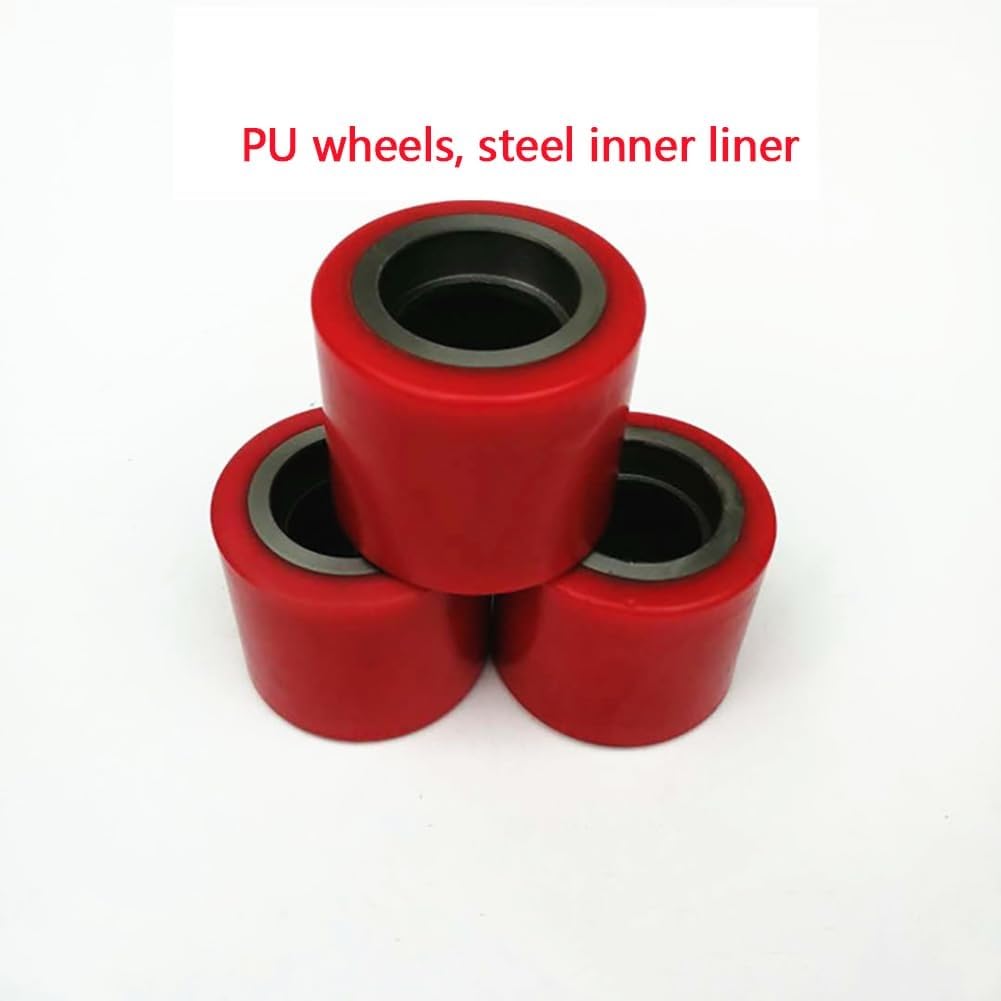 High-Quality Pallet Jack Rollers Set - Red PU Wheels with Axles, 2 Steering Wheels & 4 Front Load Rollers for Manual Forklift Trucks