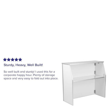 Flash Furniture 4' Folding Portable Event Bar with Top and Middle Shelves, Mobile Laminate Foldable Bar for Parties and Events, White