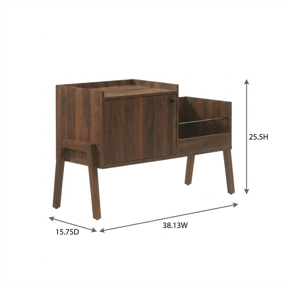Furnifact Walnut Luna Record Player Cabinet with Vinyl Storage, Durable Wood Construction, Modern Design, Compact Size, Perfect for Living Room or Studio