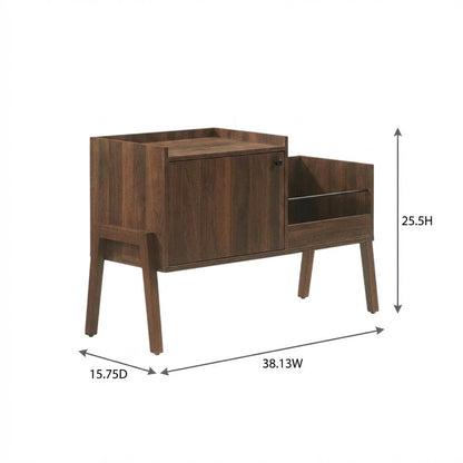 Furnifact Walnut Luna Record Player Cabinet with Vinyl Storage, Durable Wood Construction, Modern Design, Compact Size, Perfect for Living Room or Studio