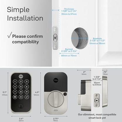 Yale Assure Lock 2 Touch Deadbolt, Black Suede Key-Free Smart Entry Door Lock with Wi-Fi Connected Touchscreen Keypad and Fingerprint Scanner for Code Entry and Remote Access, YRD450-F-WF1-BSP