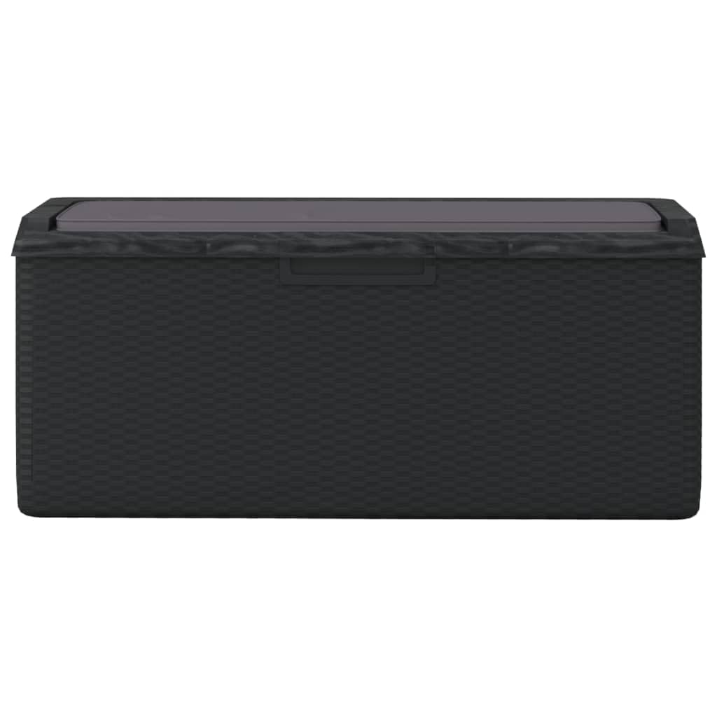 GKHPYURE Garden Storage Box with Cushion, 92.5 Gal Anthracite PP Outdoor Patio Storage Chest with Rattan Look, Gas-Lift Design, Lockable for Cushions Pillows Blankets Toys