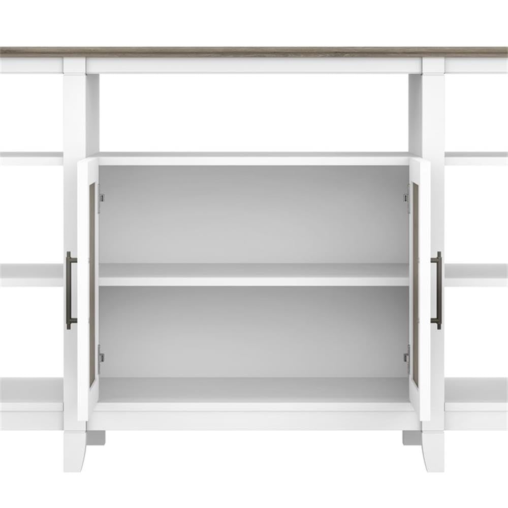 Bush Furniture Key West Tall TV Stand with Set of 2 Bookcases, Farmhouse Entertainment Center for 65 Inch Television, 17D x 60W x 66H, Pure White and Shiplap Gray