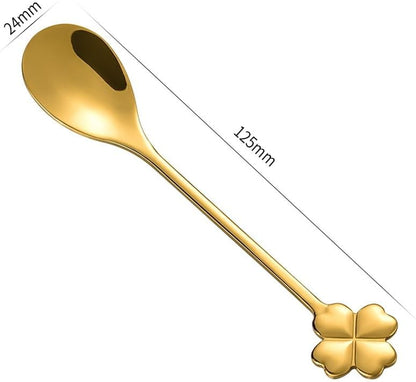10 pcs Gold Four-Leaf Clover Stainless Steel Spoon Set, Unique Design for Coffee, Tea, Desserts, 4.7 inch