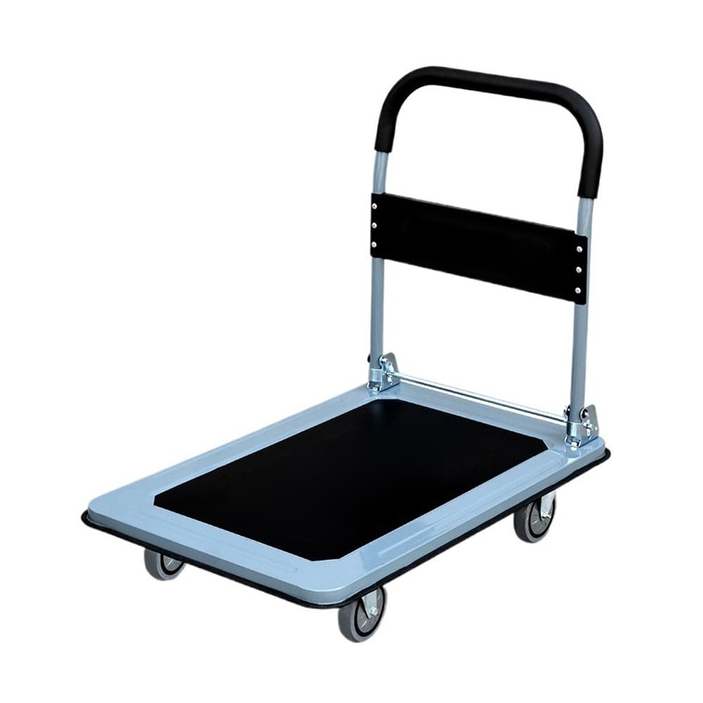 Foldable Platform Trolley Cart - Heavy-Duty Steel 4-Wheel Warehouse Hand Truck for Easy Moving & Express Delivery - Compact Garage Storage Solution