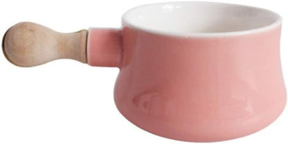Cabilock Enamel Mini Saucepan with Wooden Handle | Non-Stick Ceramic Butter Warmer Frying Pan 380ML