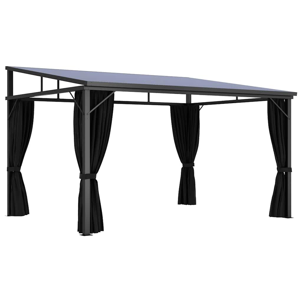 Outdoor Gazebo 13.3'x9.6' Hardtop Canopy with Privacy Curtains, Anthracite Aluminum Frame Pavilion for Garden Patio Backyard BBQ Events