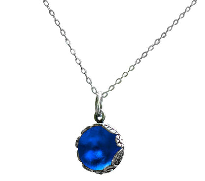 Bottled Up Designs Handmade Vintage Necklace, Recycled 1960's Glass, Sterling Silver, Eco Friendly, Made in USA, Birthday Gifts, Mothers Day, Women, Anniversary (Cobalt Skin Cream Jar)