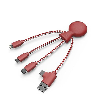 Xoopar Multi USB Cable 4 in 1 - Universal Charger Made from Recycled Plastic - USB, USB-C, Lighting, Micro USB Ports - Compatible with All Smartphones Mr Bio White Octopus